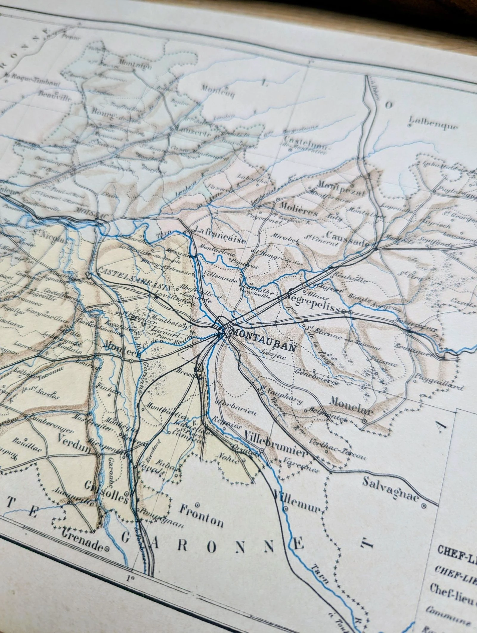 Imprimée en 1889, Tarn-et-Garonne, carte antiga. – photo 7